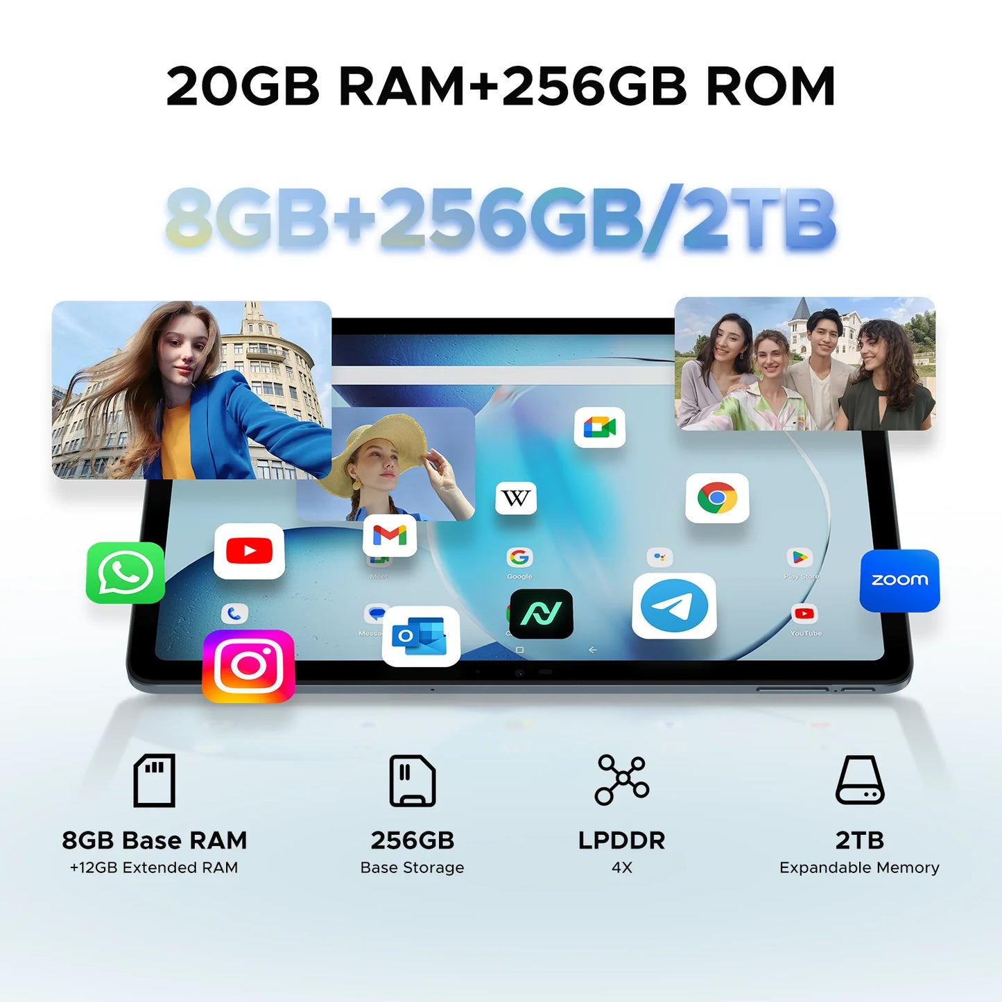 DOOGEE T36 Smart Tablet PC Android 15 12'' Display 32GB RAM (8GB+24GB) 256GB Unisoc T620 Octa Core 8800mAh Battery Widevine L1.