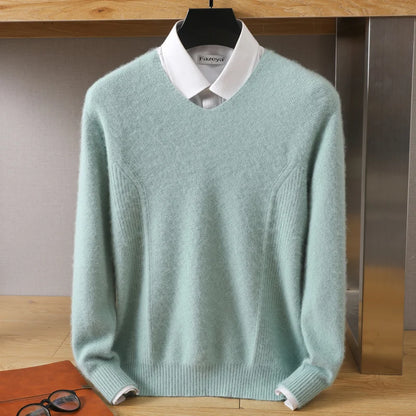 Men's 100% Pure Mink Cashmere Sweater V-Neck Pullovers Knit Large Size Mink Sweater Winter New Tops Long Sleeve High-End Jumpers.