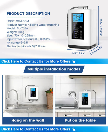 Alkaline Water Machine Ionizers PH Water Device Alkaline Water Dispenser 5 Plate Platinum Coating Alkaline Water Ioniser Machine.