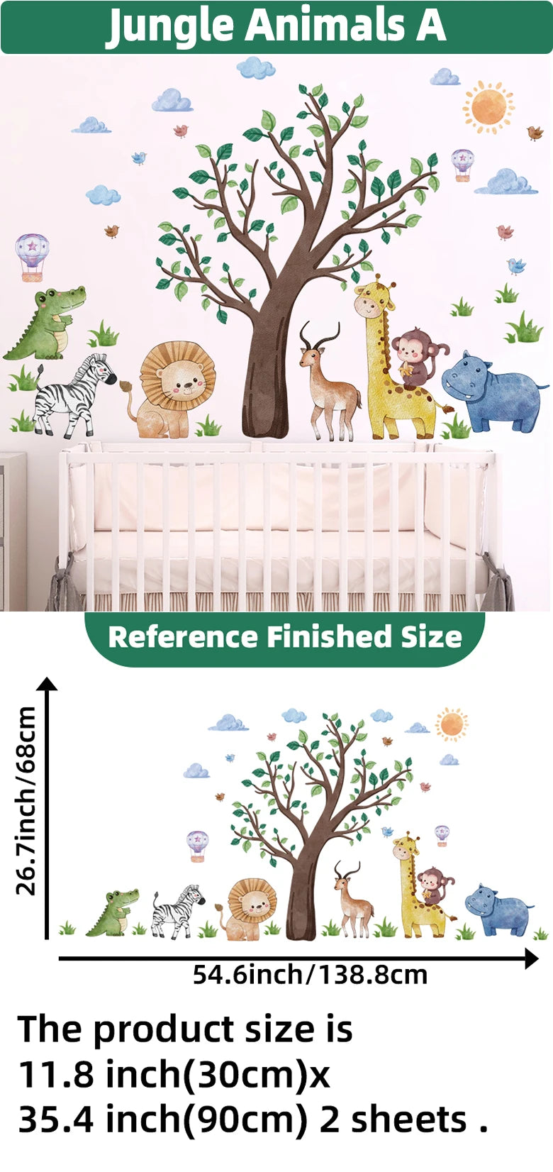 Safari Jungle Woodland Animals Wall Decals Wall Stickers for Boys Girls Baby Nursery Kids Bedroom Living Room Classroom Decor.