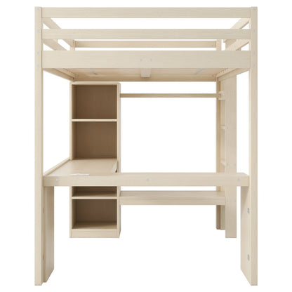 Modernes Kinder-Hochbett 140 x 200 mit Multifunktionsregalen, Unterbett-Schreibtisch, LED-Licht und USB, Kleiderschrank mit Stauraum, für Schlafzimmer