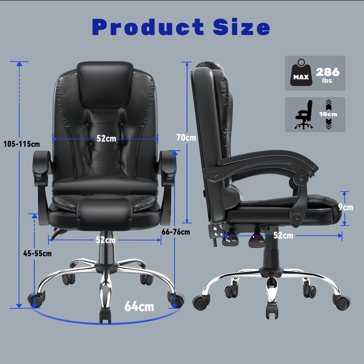 naspaluro Ergonomic Office Chair Desk Chair with High Backrest PU Leather Swivel Chair Deck Chair Gaming Chair for Office Home