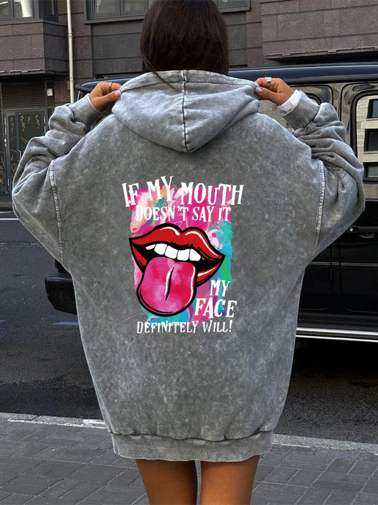Blessyuki Herbst Winter Gothic Streetwear Print Hoodies Frauen neue lässige Retro gewaschen Plus Size Pullover weibliche Baumwolle Top