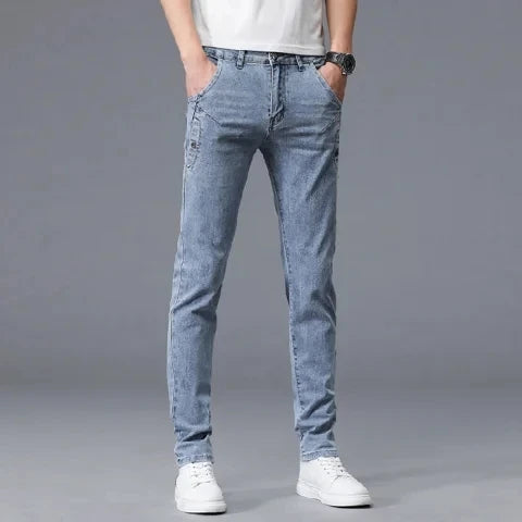 2024 New Men's Skinny Jeans Blue Gray Cotton Elasticity Straight Pencil Foot Slim Fit Fashionable Casual Denim Long Pants Male