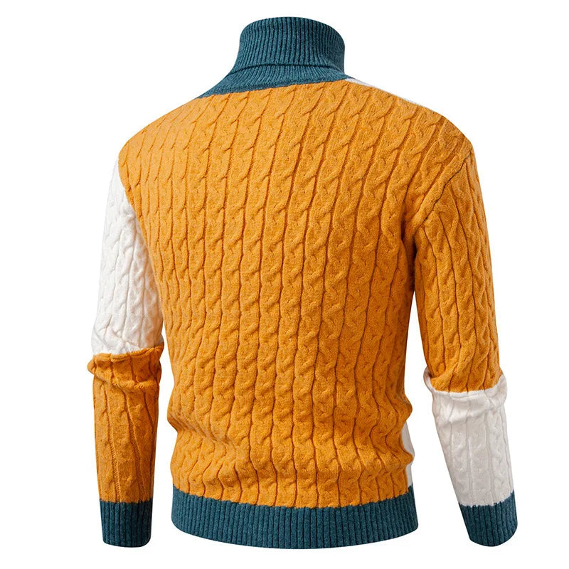 #8621 Spliced Color Turtleneck Sweater Men Long Sleeve Knitted Pullover Male Teenager Pullover Hombre Thick Autumn Winter.