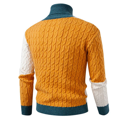 #8621 Spliced Color Turtleneck Sweater Men Long Sleeve Knitted Pullover Male Teenager Pullover Hombre Thick Autumn Winter.