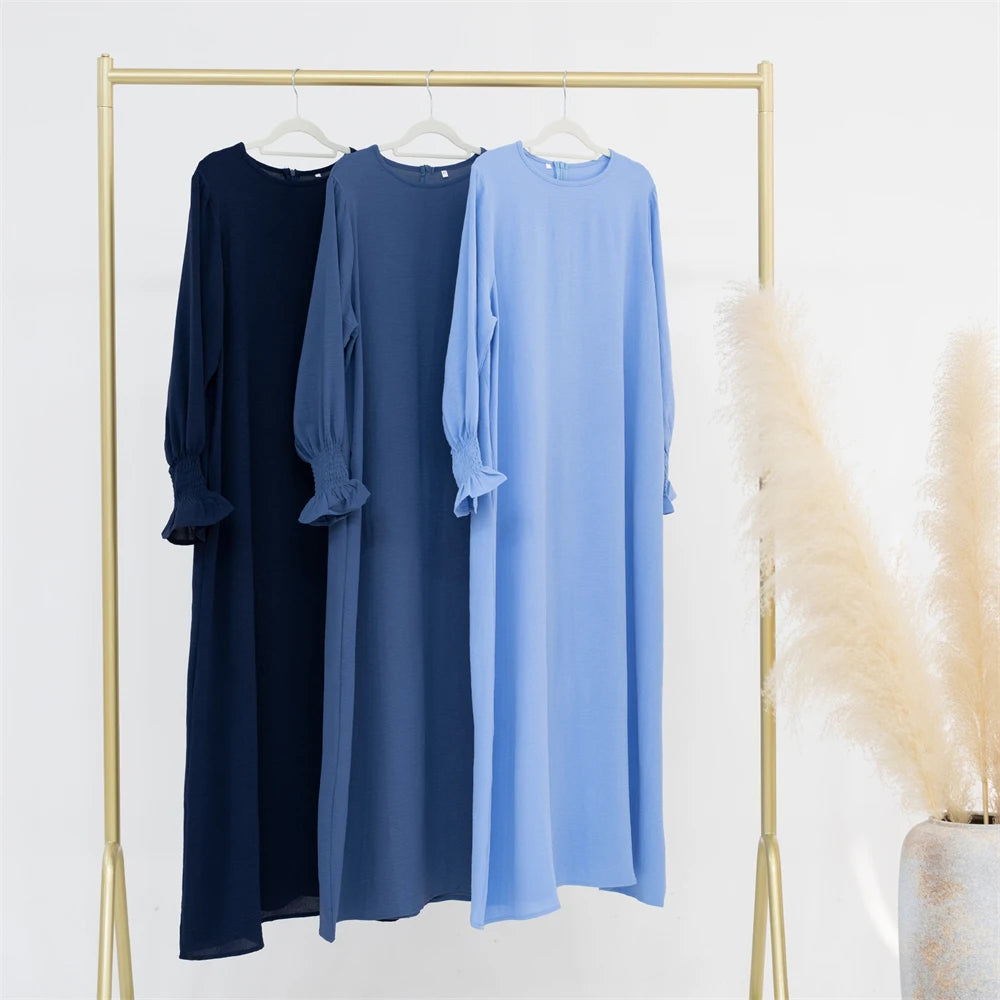 Eid Jersey Solid Modest Under Abaya Dubai 2024 Palestine Women Islamic Clothing Muslim Kaftan Inner Dresses Robe Femme Musulmane.