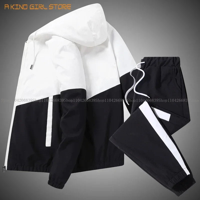 2025 Men Tracksuit Casual Joggers Hooded Sportswear Jackets And Pants 2 Piece Sets Hip Hop Running Sports Suit.