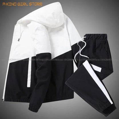 2025 Men Tracksuit Casual Joggers Hooded Sportswear Jackets And Pants 2 Piece Sets Hip Hop Running Sports Suit.