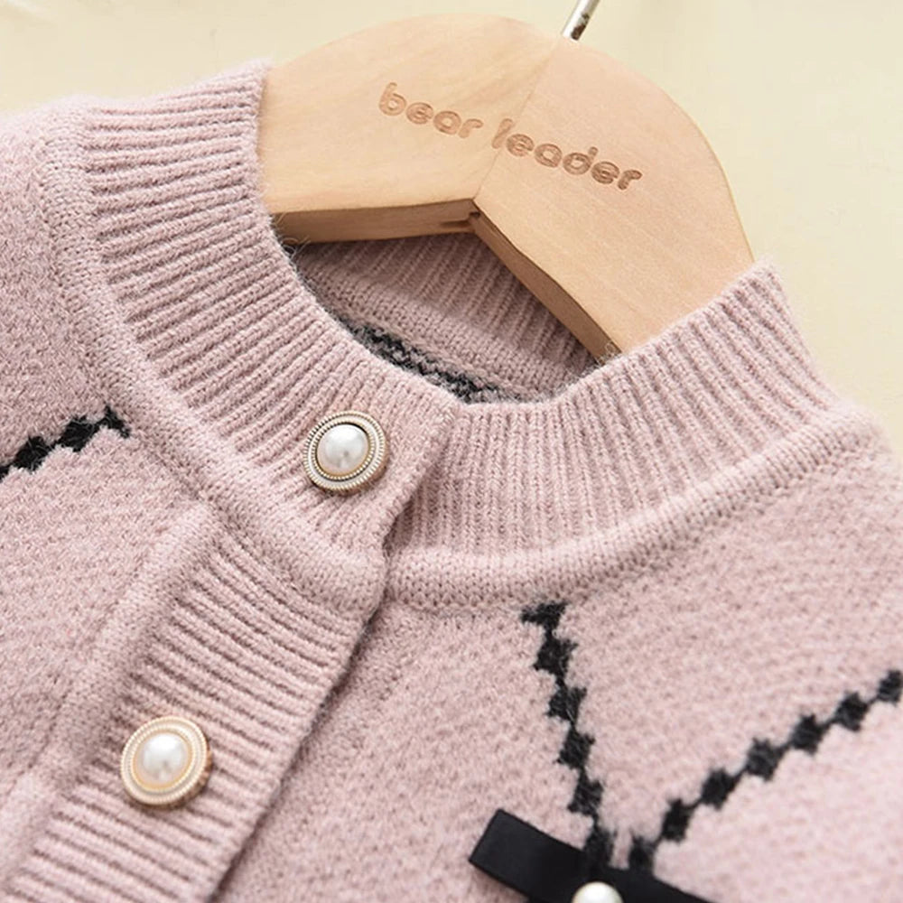 Bear Leader Bow Baby Sweatshirt + Pants 2pcs Set New Children Knitting Outfit for 2-6Years Kids Tracksuit Winter Girls Clothes.