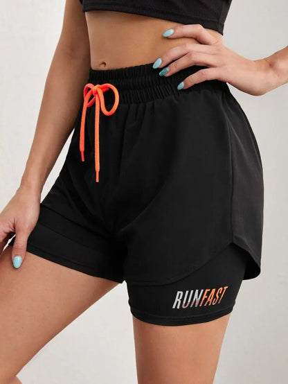 Women's High Rise Yoga Shorts With Elastic Proximity Control Running Shorts, Fake Two Pieces Pants.