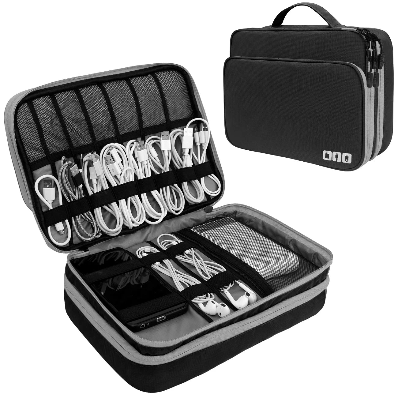 Multi Layer Cable Storage Bag, Electronic Accessories Organizer, Portable Travel Cable Organizer Case for iPad cable Charger.