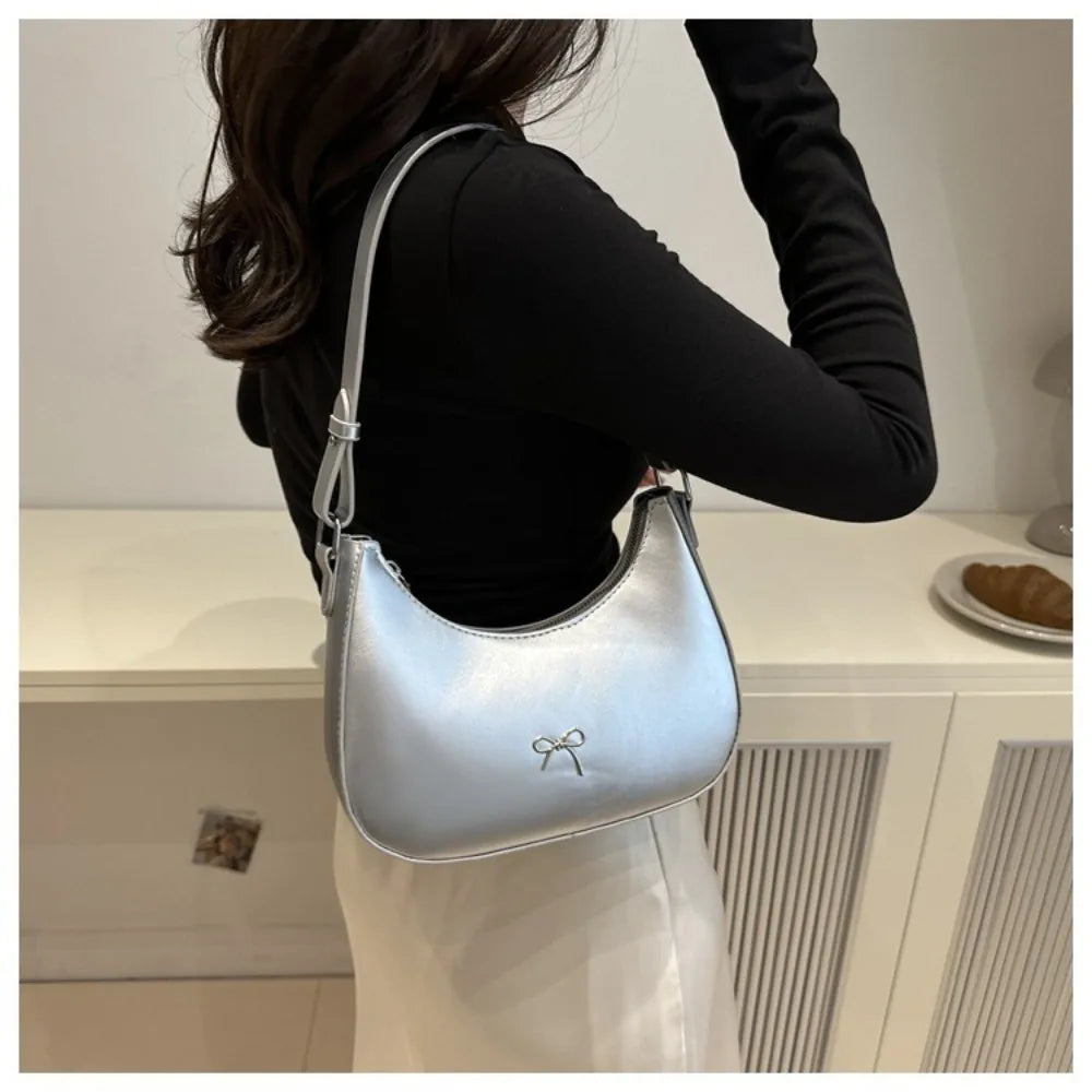 Bowknot Armpit Bag Korean Underarm Bag Luxury PU Leather Y2K Handbag Girls Shoulder Bag.