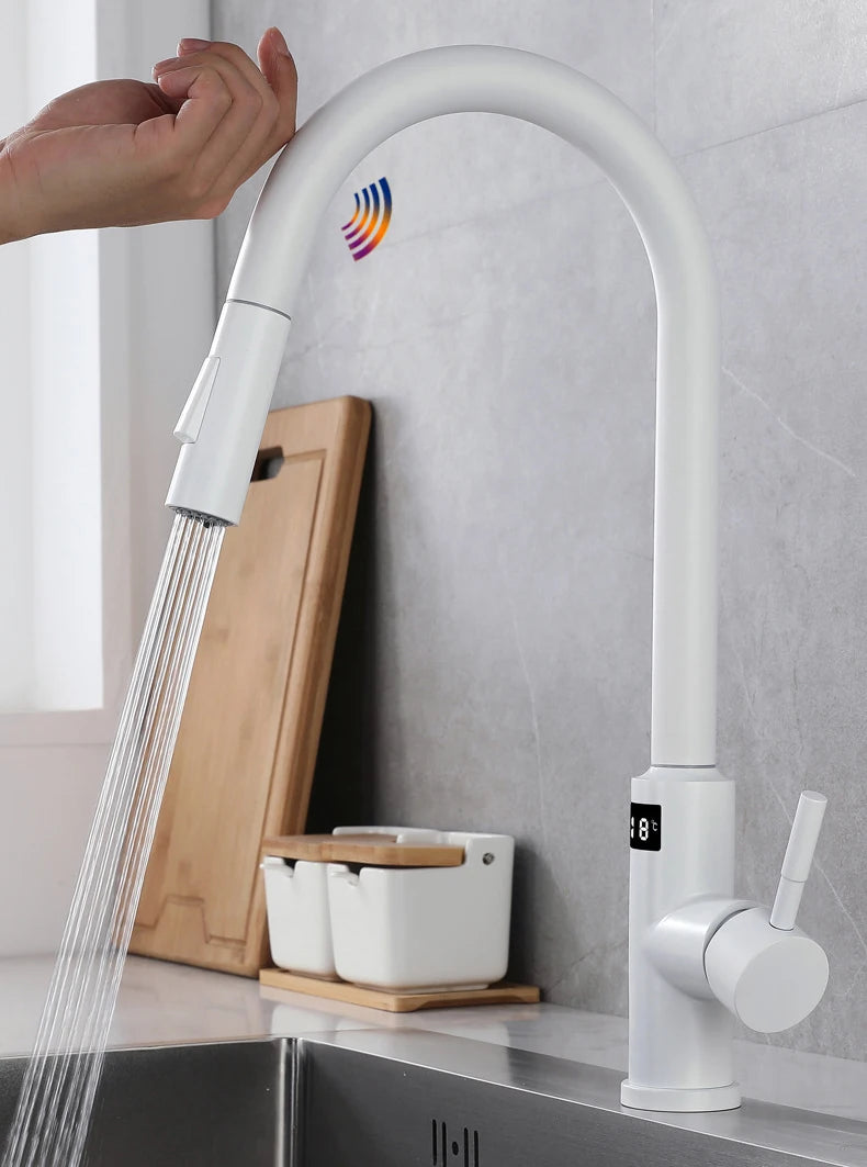 Brushed Gold Digital Kitchen Faucet Shenducs 304 Stainless Steel Hot Cold Kitchen Sink Mixer Tap Sensor Touch on Kitchen Faucet