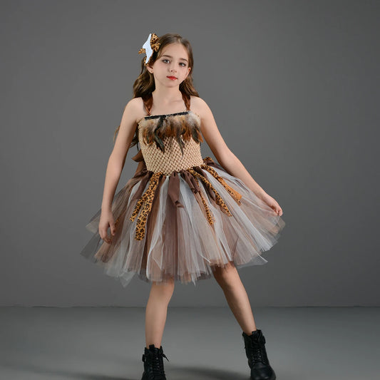 Höhlenmädchen-Kostüm für Kinder, Halloween-Tutu-Kleid, wilder Mann, Baby, Cosplay, Geburtstag, Dschungel, Karneval, Party, Kleider, ausgefallenes Tutus-Outfit