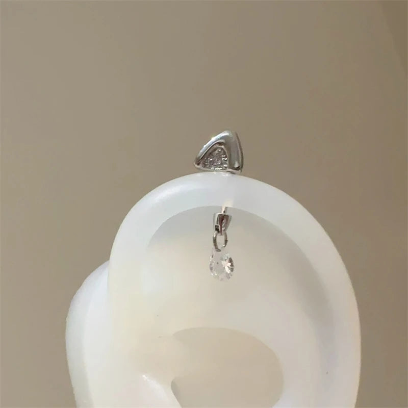 Silver Color Cat's Ear Droplet Shaped Zircon Stainless Steel Ear Bone Nail Earring for Women New Trendy Body Piercing Accessorie