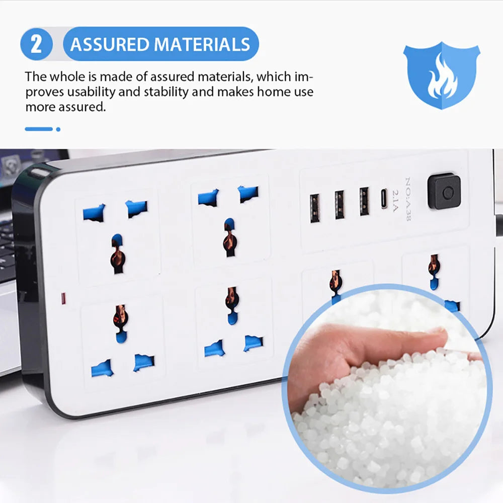 Power Multi Tap Universal Stecker EU US UK Steckdose Steckdosenleiste mit 2 m Verlängerungskabel AC Typ C USB Port Ladung Steckdose.