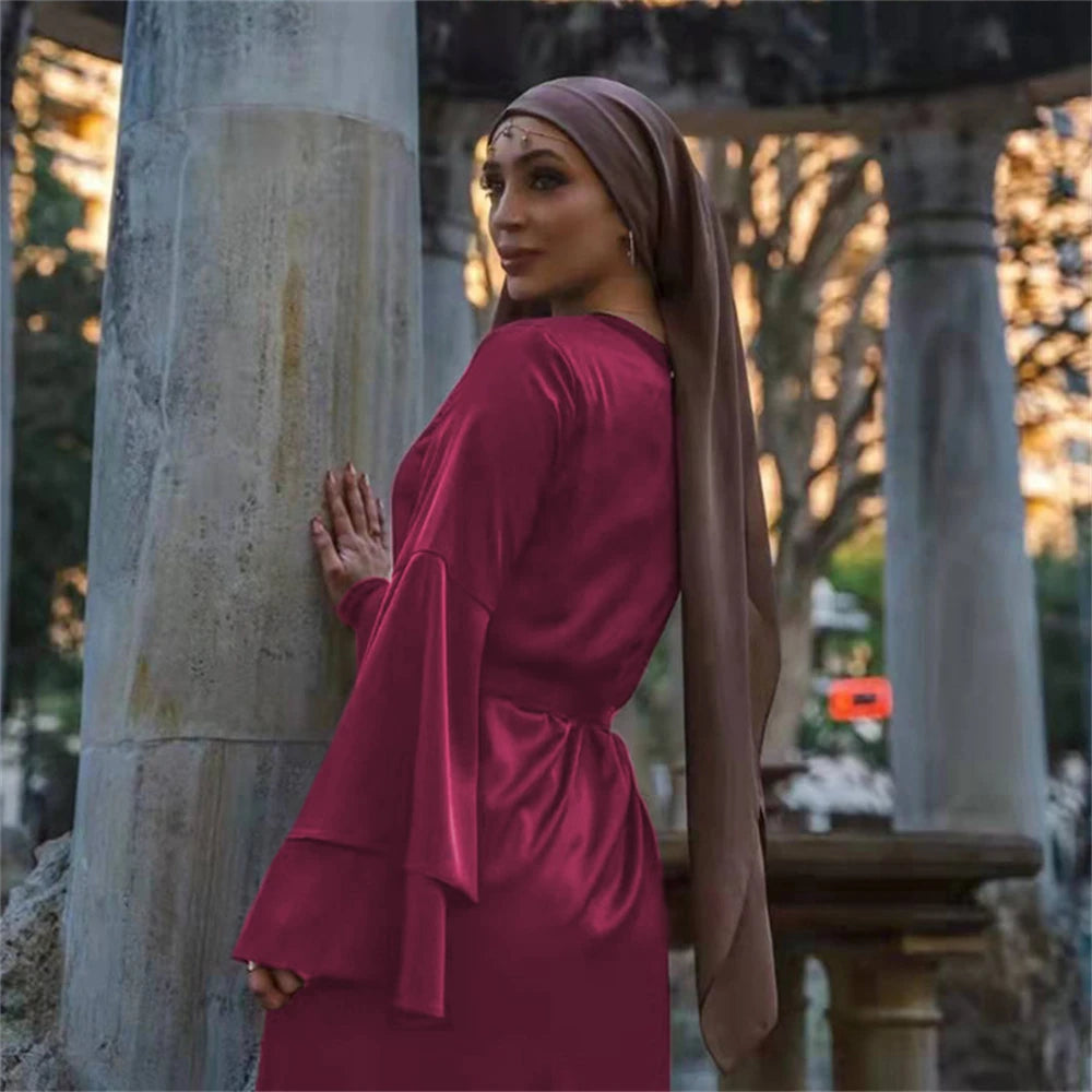 Eid Kebaya African Dresses For Women Muslim Kaftan Satin Shiny Batwing Abaya Dubai Luxury Caftan Marocain Robe Femme Musulmane.