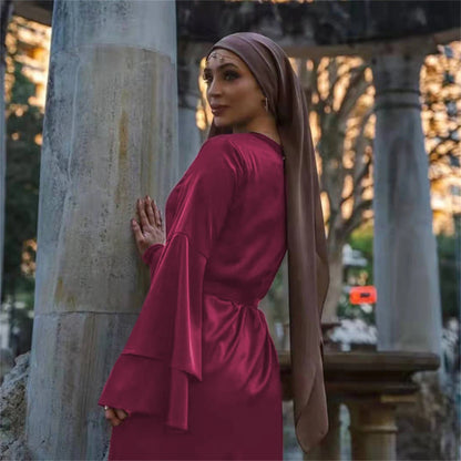 Eid Kebaya African Dresses For Women Muslim Kaftan Satin Shiny Batwing Abaya Dubai Luxury Caftan Marocain Robe Femme Musulmane.