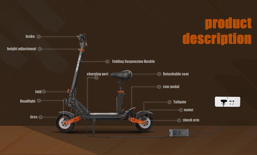 KuKirin G2 Max Electric Scooter 10 "Off-road Tire 1000W 55 Km/h Max Speed 48V 20.8Ah 70km Range Detachable Seat Adjustable Heigh.