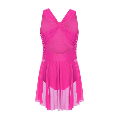 Kinder Mädchen Ärmellose Ausschnitt Strass Eiskunstlauf Trikot Kleid Lyrical Dance Gymnastik Akrobatik Leistung Kostüm