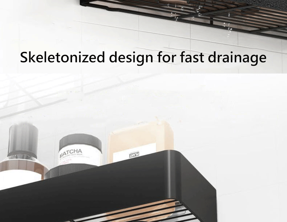 2 Packungen schwarzes Duschregal zur Wandmontage, Badezimmer-Organizer, Regal mit Haken, Küchendekoration, Regale an der Wand