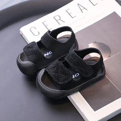 Children's Sandals Anti-kick Summer Shoes for Boy Solid Color Causal Kids Fashion Girls Walking Beach Sandals Non-slip Hook Loop
