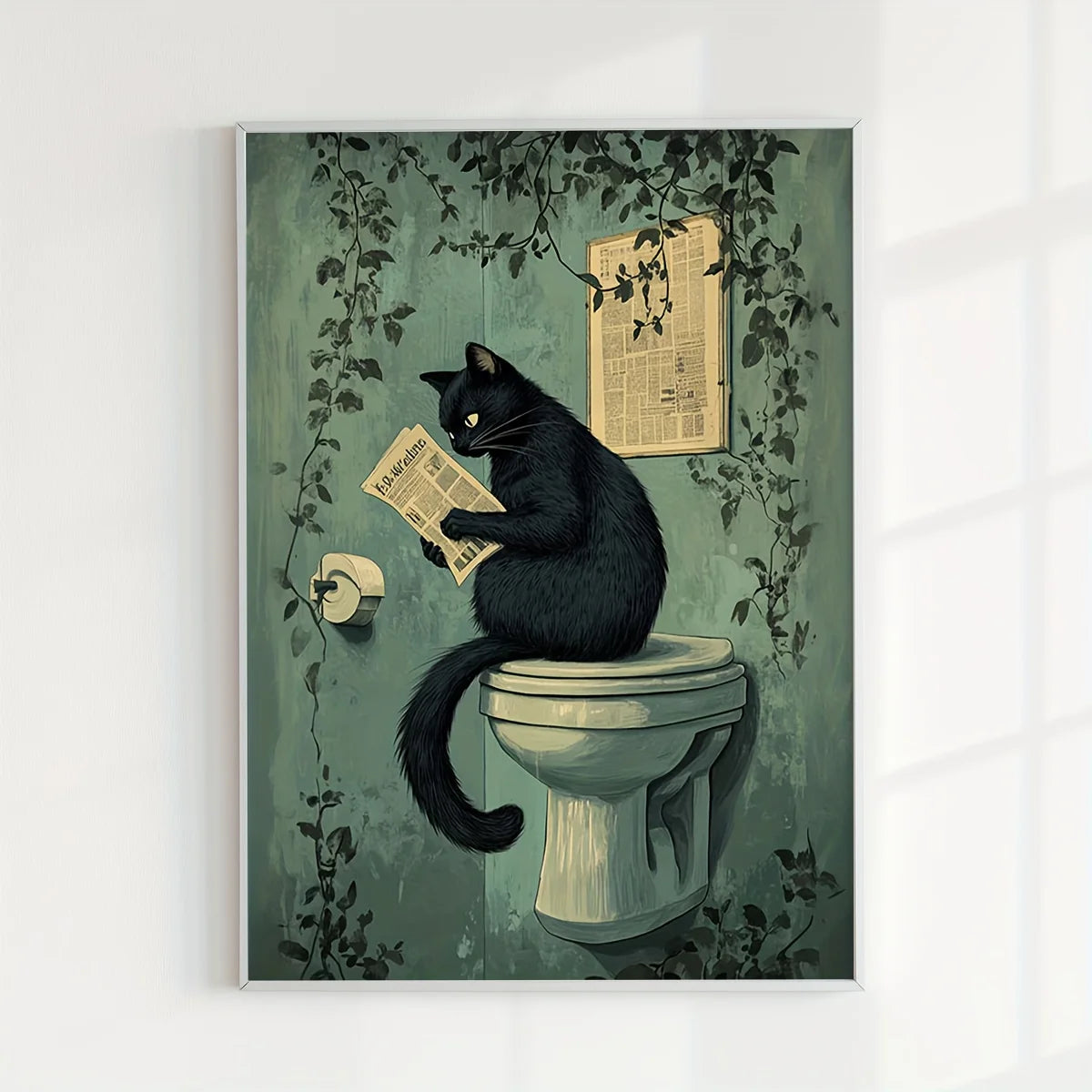 Set of 6 Unframed Cat Bathroom Canvas Prints - Whimsical & Funny Black Cat Wall Art Posters for Home Decor, Perfect for Livin.