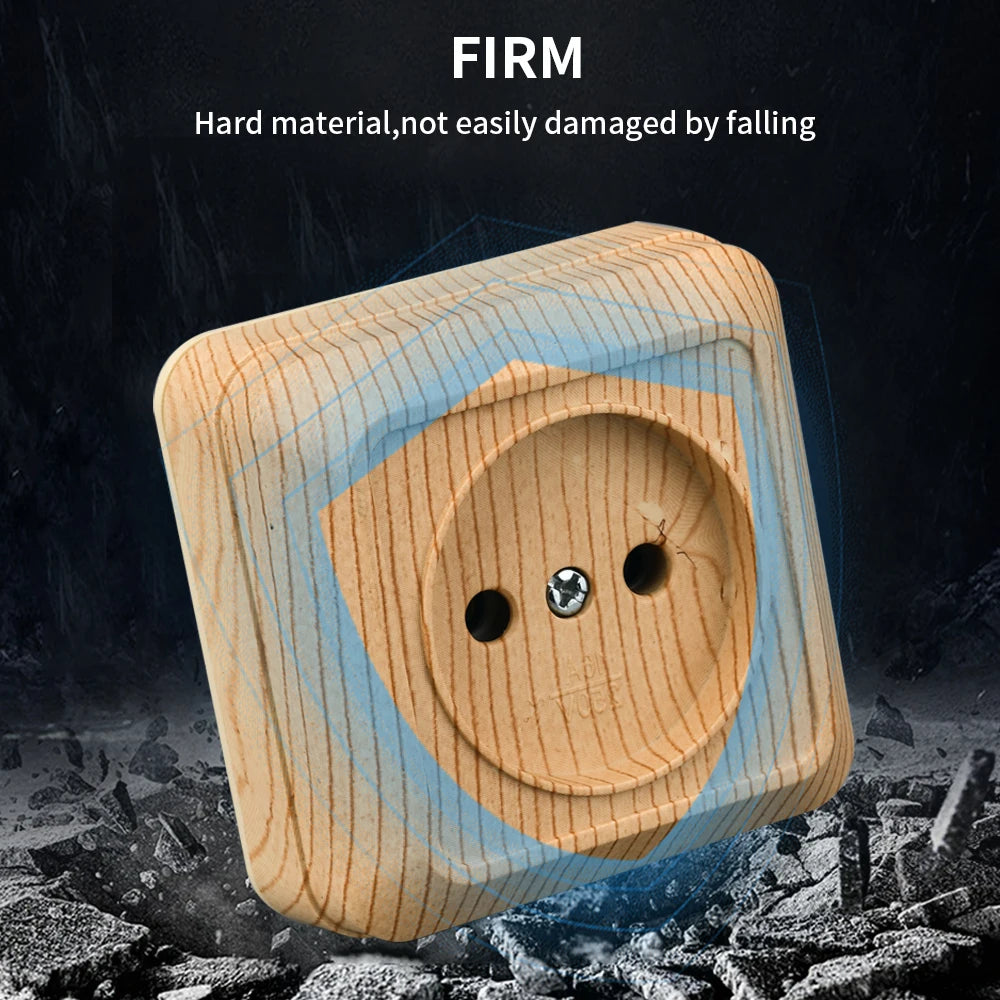 WESA Holz-Wandsteckdose, EU-Standard, Steckdose, Vintage-Imitation, Holzfarbe, Steckdose, flammhemmender Kunststoff.