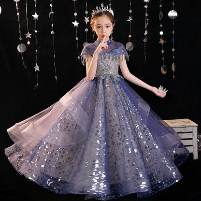 Mädchen Elegantes Luxuriöses Abendkleid Pailletten Prinzessin Kleider Edle Kinder Leistung Kostüm Geburtstag Party Mädchen Kleid.