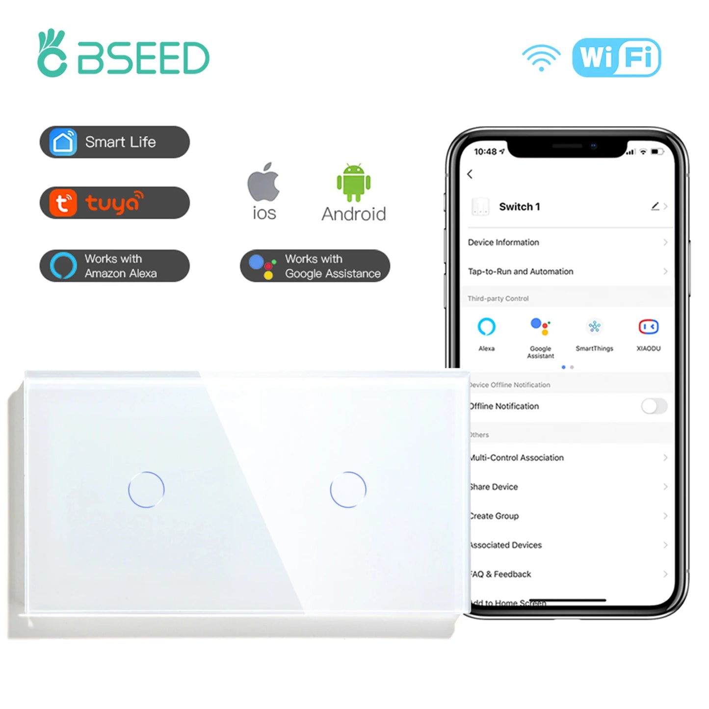 BSEED WIFI Touch Schalter Serie Wand Smart Licht Schalter Blaue LED Hintergrundbeleuchtung Glas Sensor Bildschirm Tuya APP Schalter EU Standard.