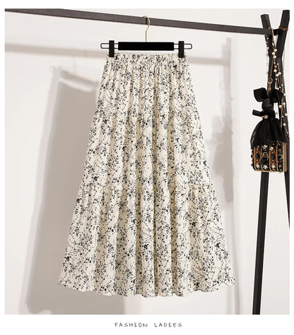 2025 Vintage Draped Elegant Chinese Style Women's Half-length Skirts Autumn Floral Pleated A- Line Skirt With Lining.