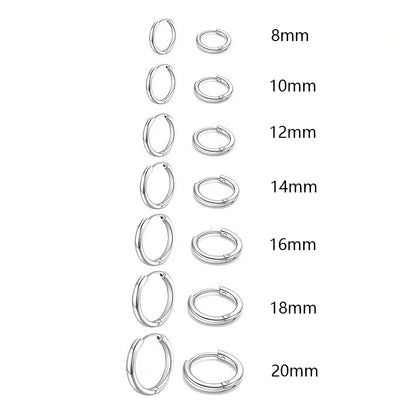 7Pairs/Kit Stainless Steel Huggies Hoop Earrings Multiple Sizes Unisex Sexy Ear Cartilage Piercing Jewelry Wholesale.