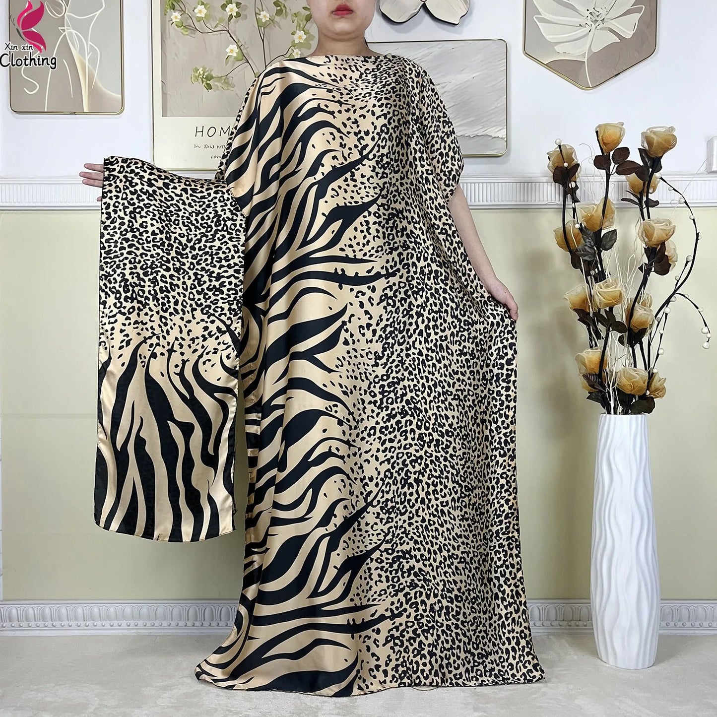 2025 New Beach Party Dress Soft Silk Fabric Loose Short Sleeve Dubai Women Vacation Dress African Abaya Islam Lady Casual Dress.