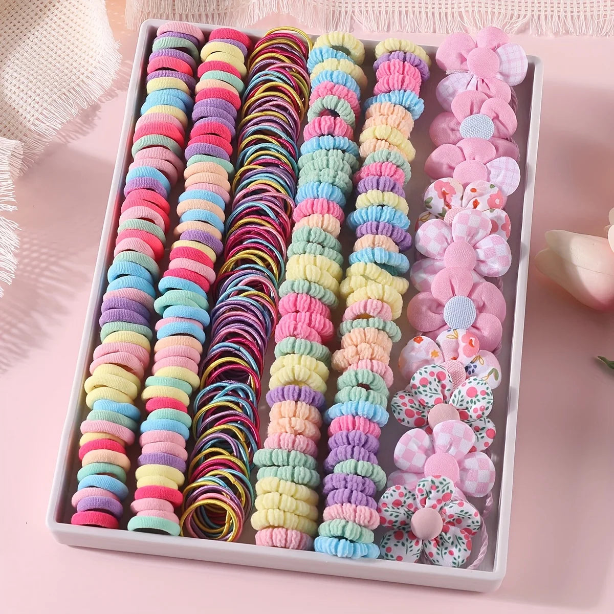 310pcs Hair Accessories Set for Women Colorful Elastic Hair Ties Printed Flowers Hair Bands Girls Sweet Rubber Bands Headbands.