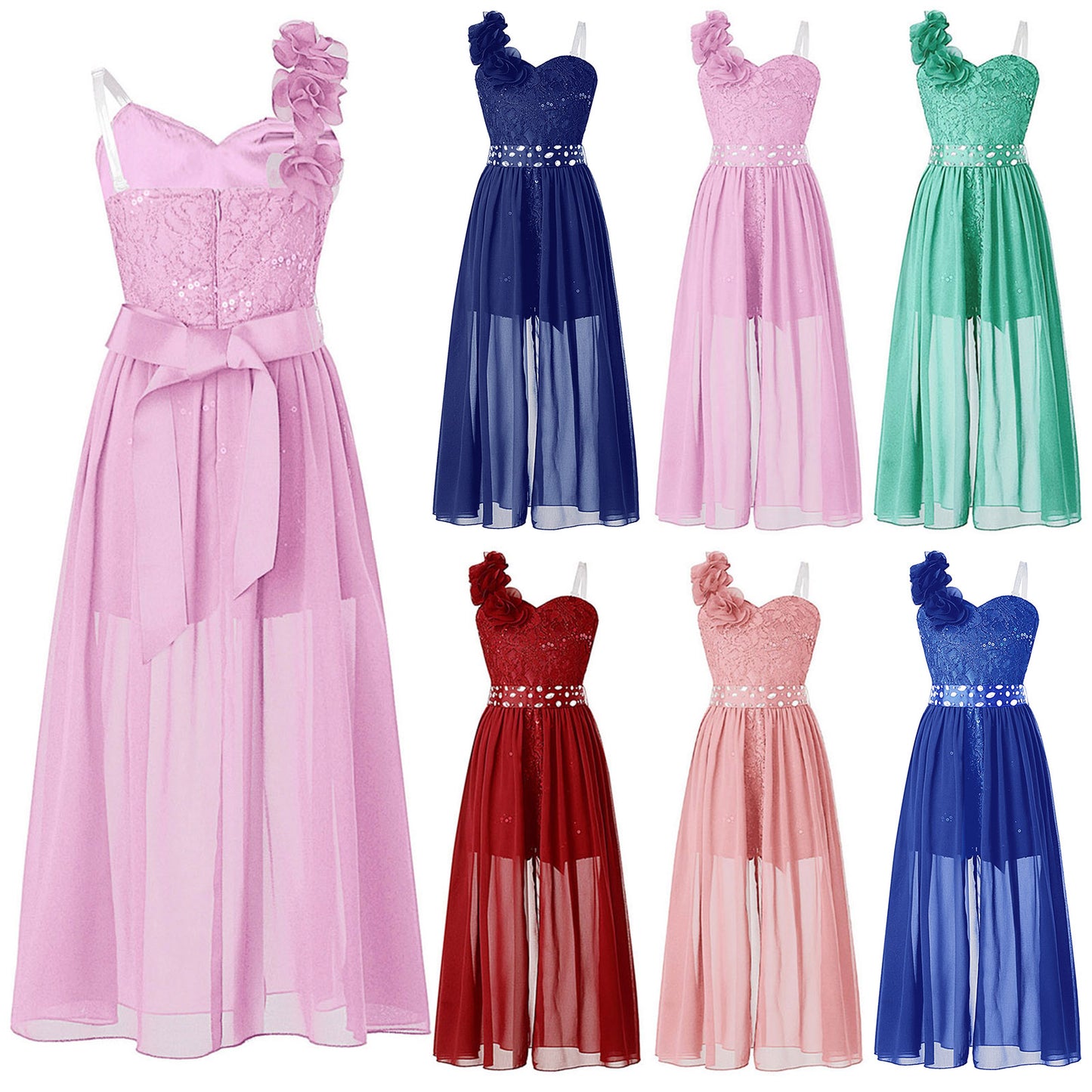 Elegantes Partykleid für Mädchen, Hochzeit, Geburtstag, Abschlussball, Bühne, Festzug, glänzende Pailletten, Perlenapplikation, Spitze, Chiffon, Overall-Kleider.