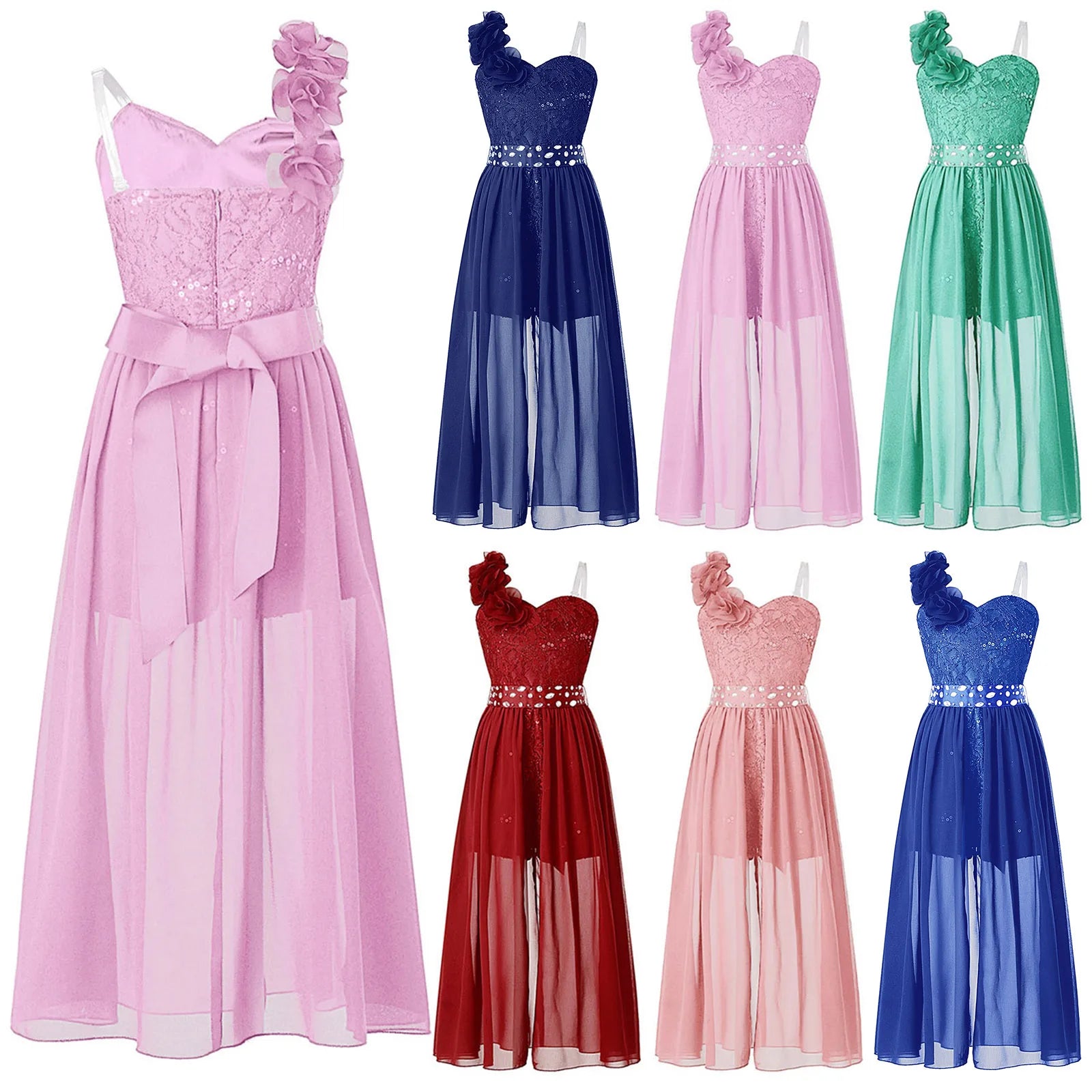 Elegantes Partykleid für Mädchen, Hochzeit, Geburtstag, Abschlussball, Bühne, Festzug, glänzende Pailletten, Perlenapplikation, Spitze, Chiffon, Overall-Kleider.