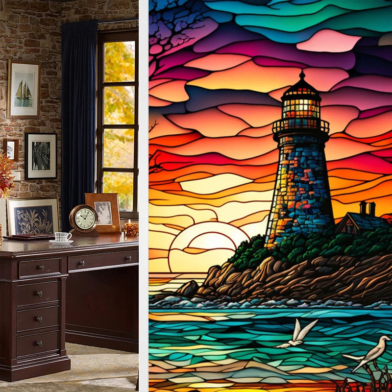 Colorful Retro Flower Bird Window Film PVC Electrostatic Glass Stickers Stained Window Films Static Cling Frosted Glass Film.