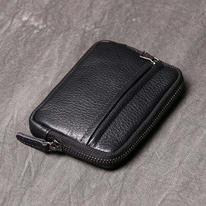 Genuine Leather Suitable for Men Women Pocket Wallets Mini Zipper Small Purses Retro Key Holder Money Bag Coin Change Purse.