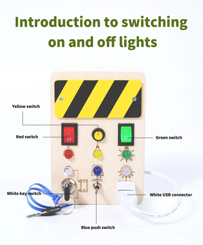 Montessori Busy Board Sensory Toys Wooden With LED Light Switch Control Board Travel Activities Children Games For 2-4 Years Old