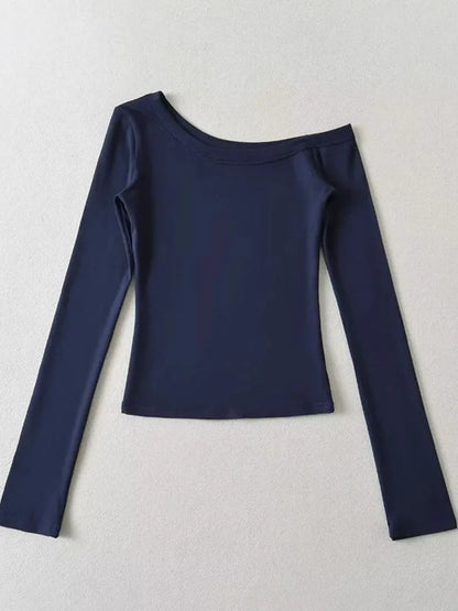 Women's One Shoulder Long Sleeve Fitted Top Elegant Casual Style