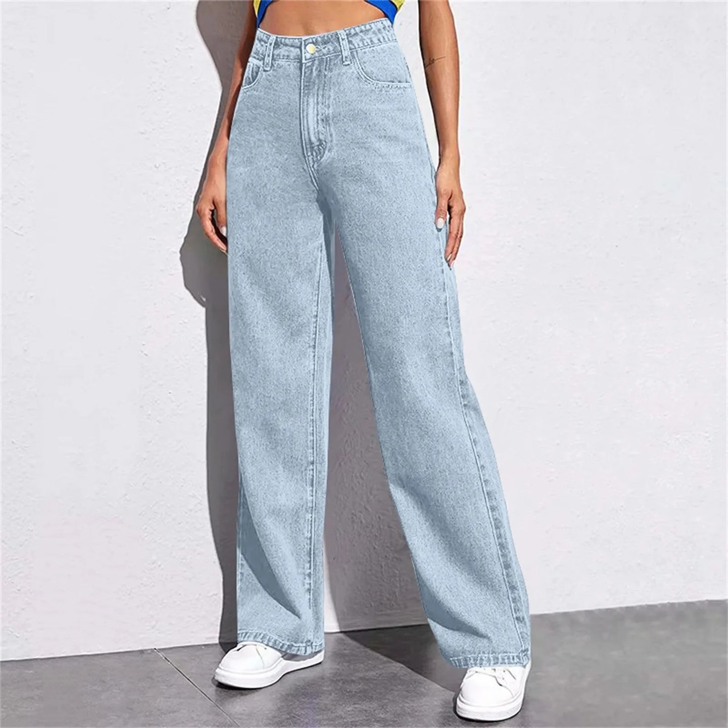 High Waist Wide Leg American Style Summer Casual Women's Jeans Floor Length Design Sensation Fashionable Chinese Brand.