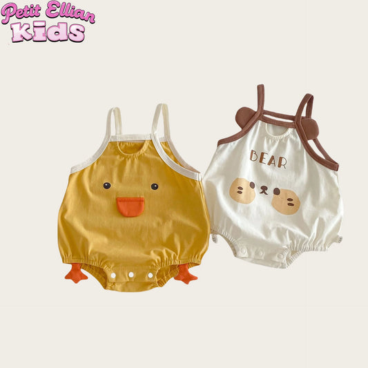 0–2 Jahre Baby-Strampler aus Baumwolle mit Tier-Cartoon-Motiv – bezaubernde Enten- und Bären-Designs – weich und bequem für Babykleidung