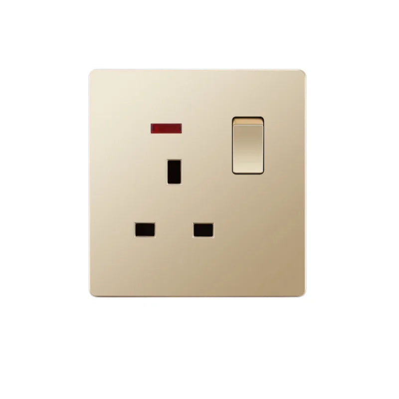 UK Standard 13A Gold USB Stecker Wandsteckdose Lichtschalter, 220V Universal 6-Loch-Doppelsteckdose mit 2,1A USB-Ladeanschluss.