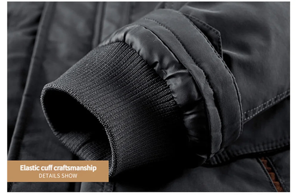 New Autumn/Winter Men's Fleece-Lined Thickened Cotton Coat Casual Vintage Workwear Jacket with Detachable Hood Multiple Pockets