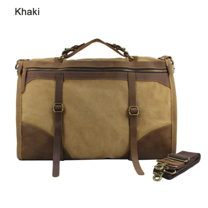 Vintage Retro militär Leinwand + Leder männer reisetaschen gepäck taschen männer wochenende Tasche Übernachtung duffle taschen tote Freizeit M314 #