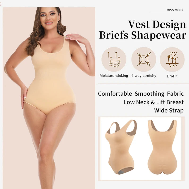 Bodysuit Women Shapewear Tummy Control Butt Lifter Body Shaper Smooth Invisible Under Dress Slimming Underwear Low Neck Jumpsuit.