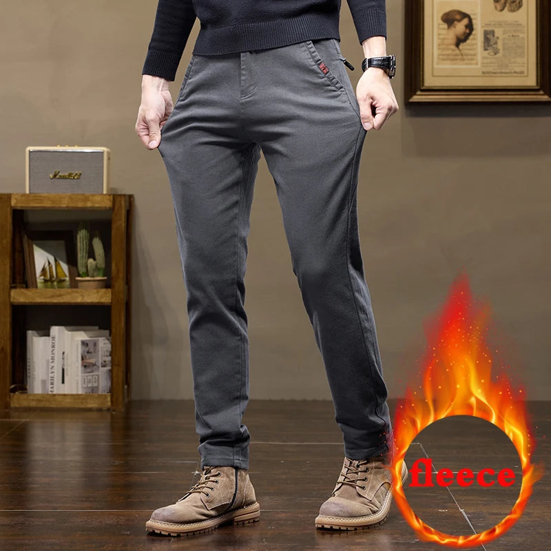 Warm Fleece Pants Winter Man Cowboy Man Thermal Fleece Lined Korean Fashion Slim Thicken Plush Wool Boot Cut Jeans Men.