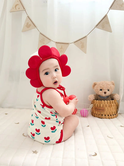 Baby Ein Stück Kleidung 2025, Sommer Koreanische Baby Body Ins Blume Voll Gedruckt Baby Sling Klettern Kleidung Mit Hut