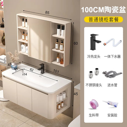 Space Badezimmerschrank aus Aluminium mit Wabenbogen und Seitenschrank, Waschbecken-Kombination, WC-Waschbecken, integrierte Keramik